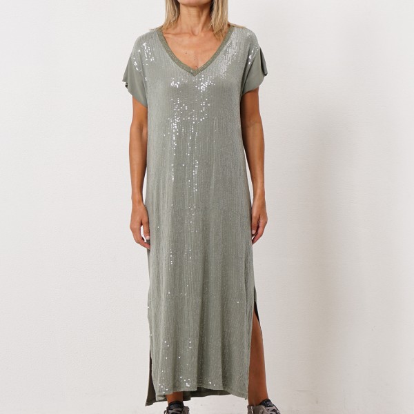 vestido em viscose c/ lantejoulas na frente