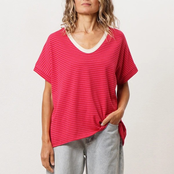 tshirt de riscas (rapport) em algodão c/ elastano