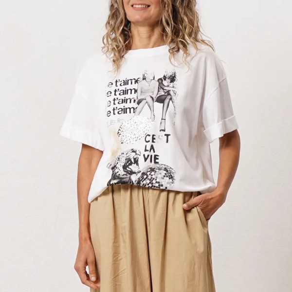 tshirt em algodão vintage c/ estampa (brilho)
