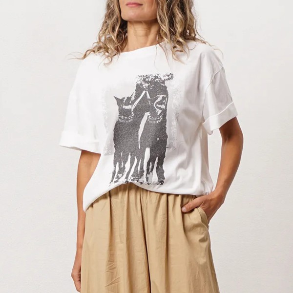 tshirt em algodão vintage c/ estampa (brilho)