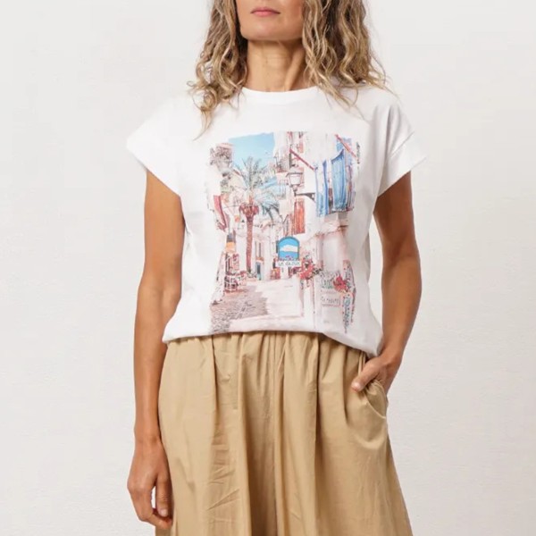 tshirt em algodão vintage c/ estampa (brilho)