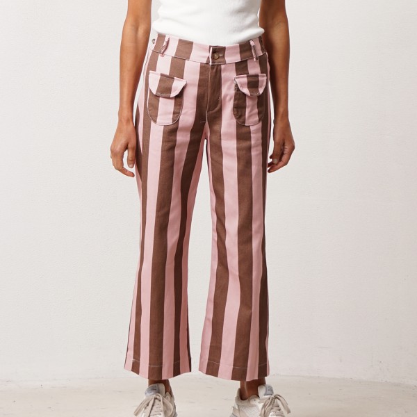 pantalonas de riscas em sarjão