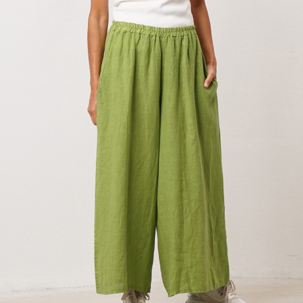 calça pata de elefante c/ bolsos 100% linho (premium)