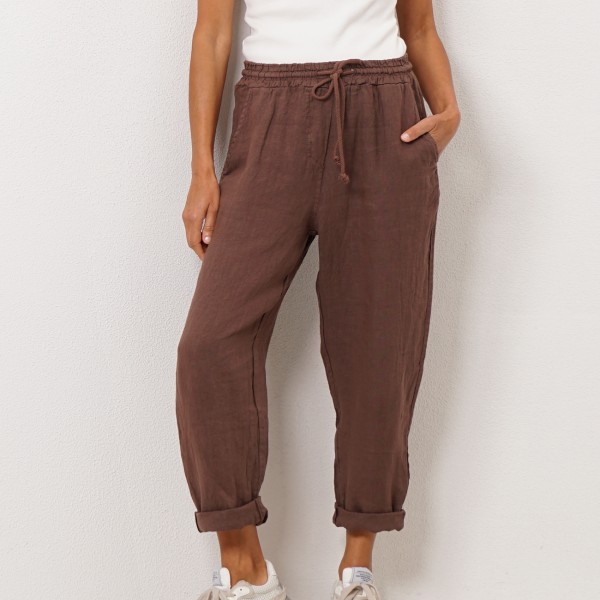 calça 100% linho c/ atilhos e bolsos (premium) 
