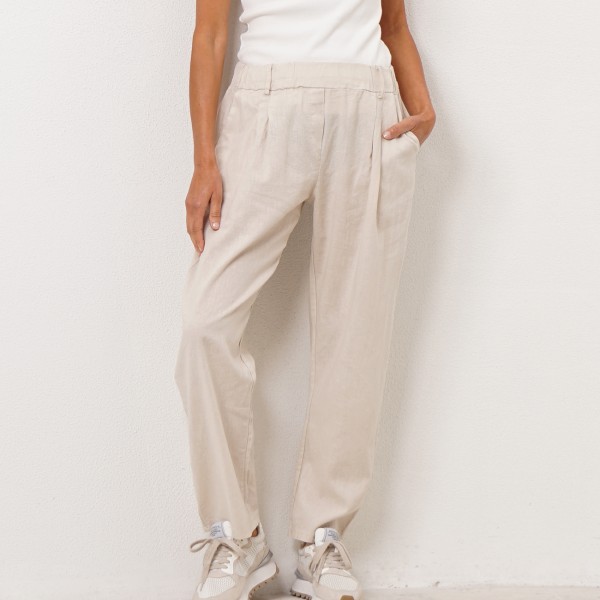 calça de pregas em linho/algodão