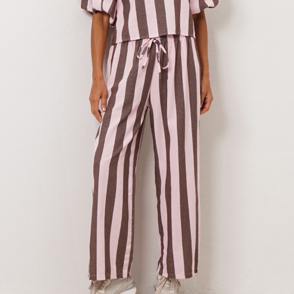 pantalonas de riscas em sarja de algodão
