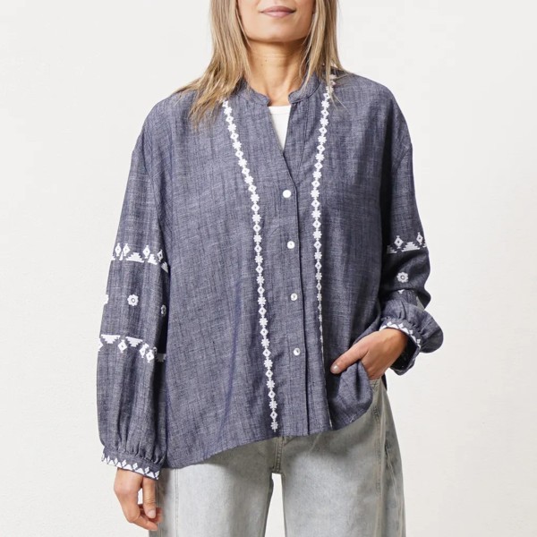 blusa de linho c/ algodão bordada (premium)