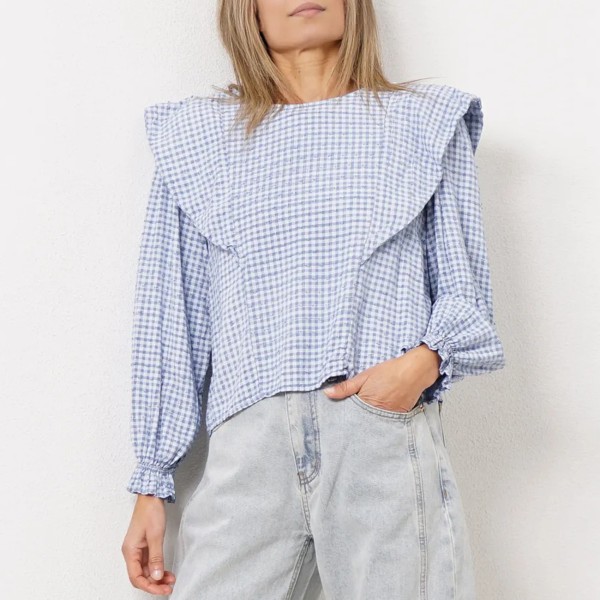 blusa de chiffon bordada c/ folhos