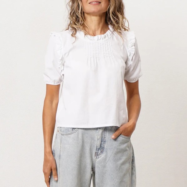 blusa em popelina c/ folhos e pregas