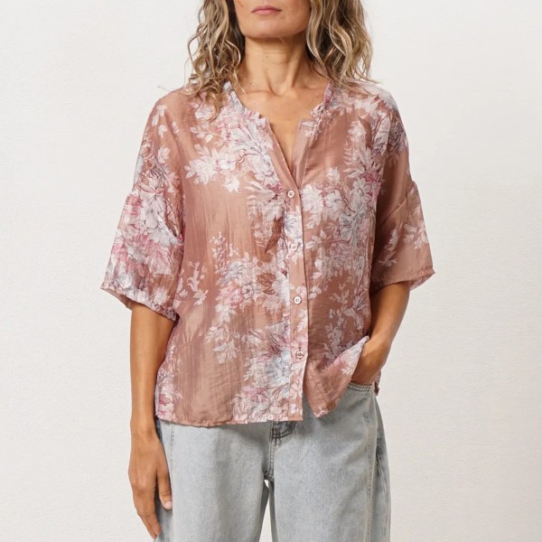 blusa estampada c/ lyocell e linho