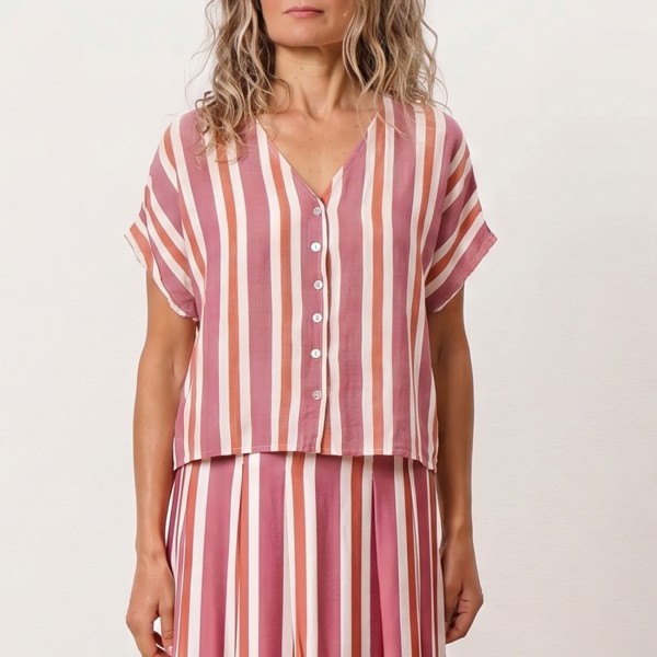 blusa de riscas em crepe
