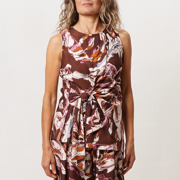 blusa estampada em crepe c/ laço na cintura
