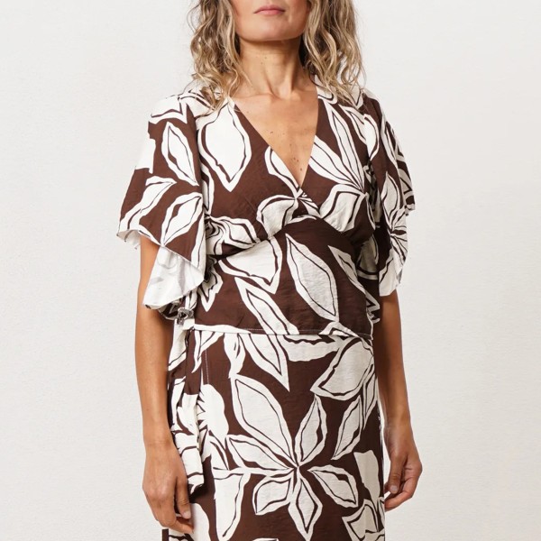 blusa de franzidos estampada c/ folhos