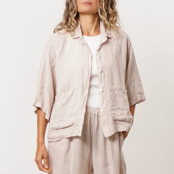 blusa 100% linho c/ bolsos chapados (premium)