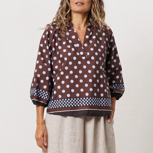 blusa em popelina c/ franzidos e punho de elástico