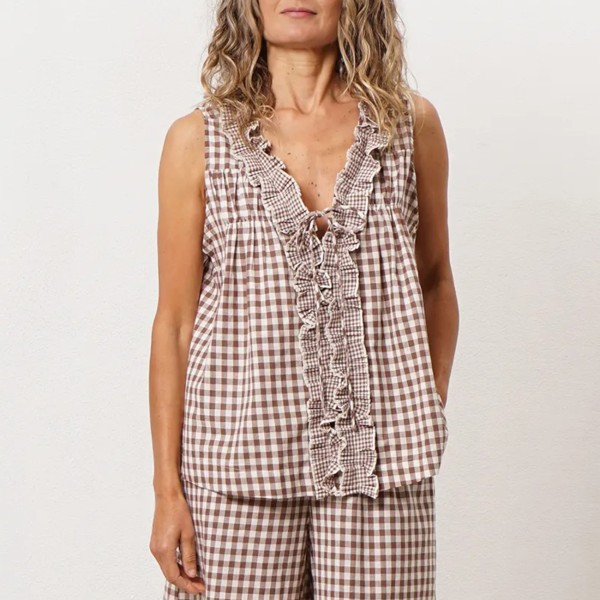 blusa de folhos padrão vichy em tela de algodão (premium)