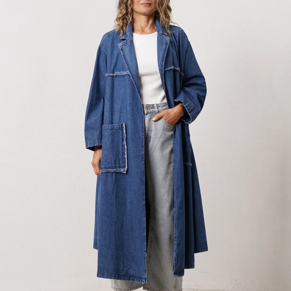 casaco comprido oversize em ganga