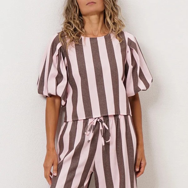 blusa de riscas em sarja algodão