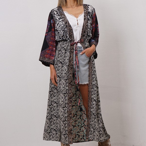 kimono c/ atilhos em viscose (toque suave)
