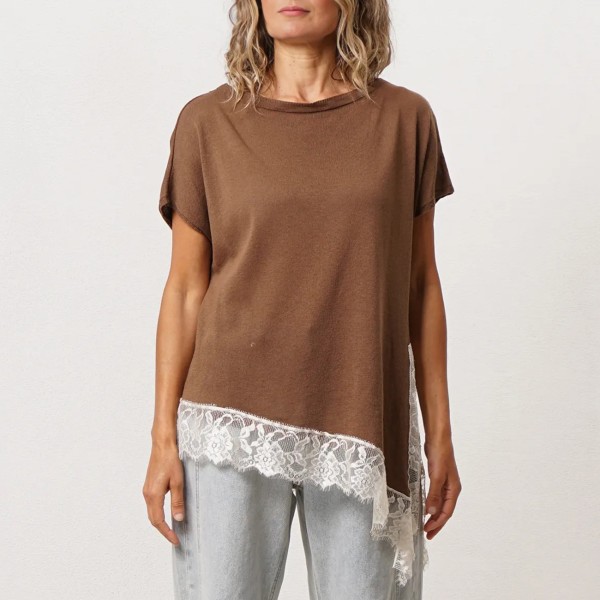 blusa de malha c/ aplicação de renda