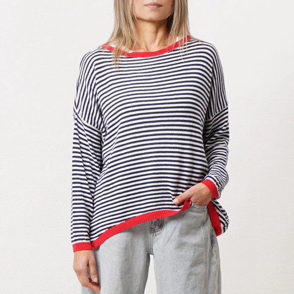 camisola de riscas em tricôt c/ algodão (jacquard) 