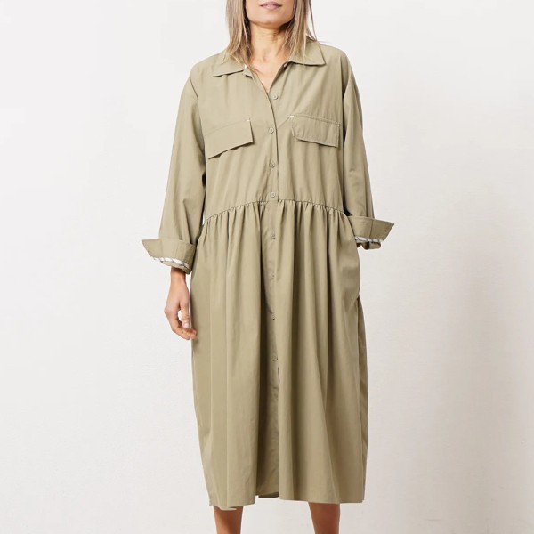 vestido franzido oversize em tela de algodão (premium) 