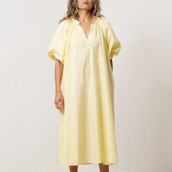 vestido em popelina c/ mangas de balão (premium)