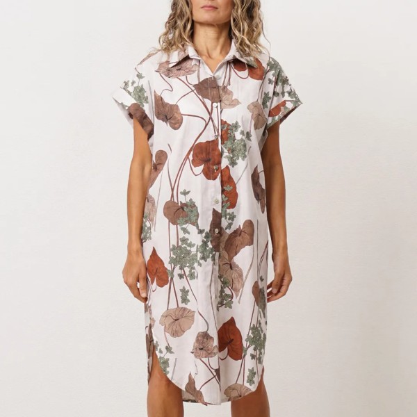 vestido/camiseiro em popelina estampado