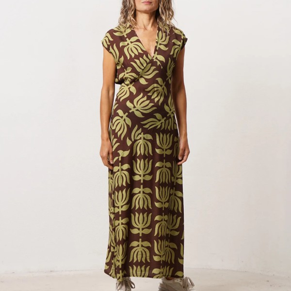 vestido em crepe estampado c/ ajuste na cintura