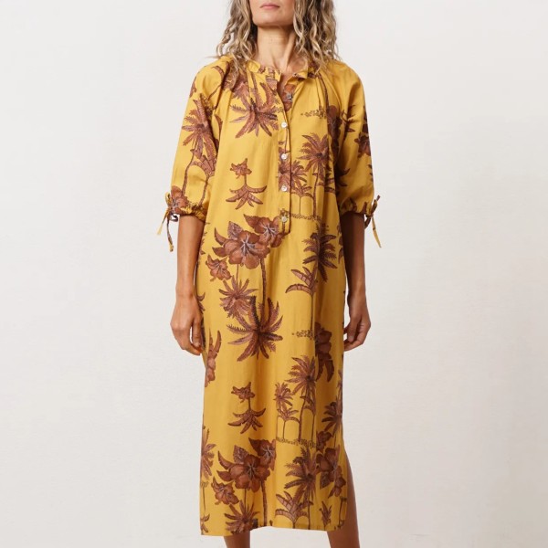 vestido/camiseiro c/ rachas em tela de algodão