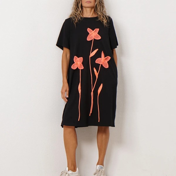 vestido em algodão c/ arte aplicada (tule)