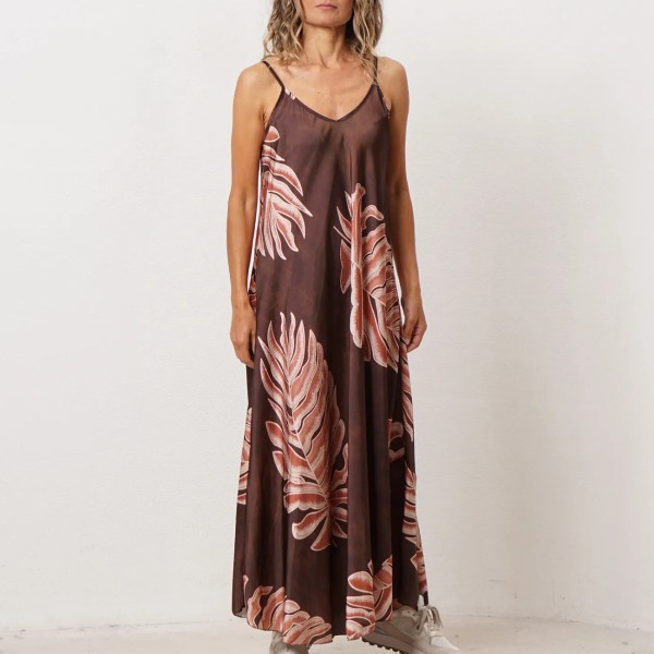 vestido acetinado de alças estampado