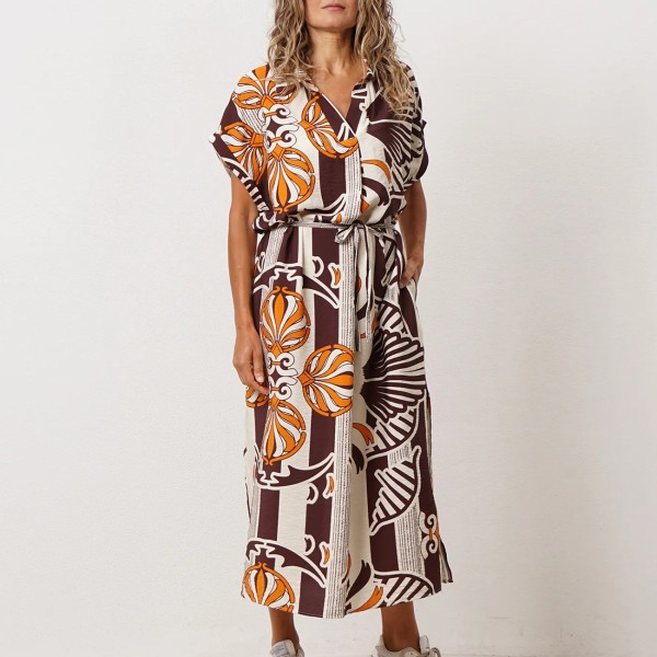 vestido estampado em crepe
