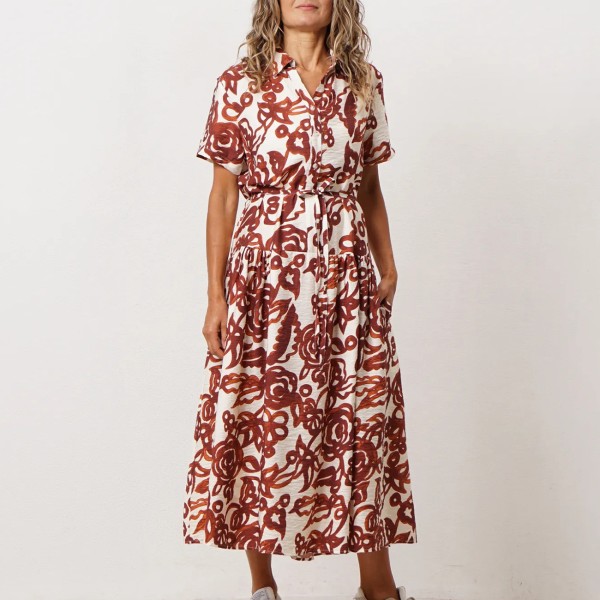 vestido estampado em crepe