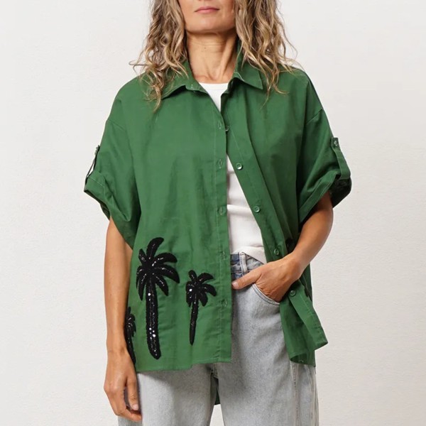 sobrecamisa algodão/linho c/ aplicações