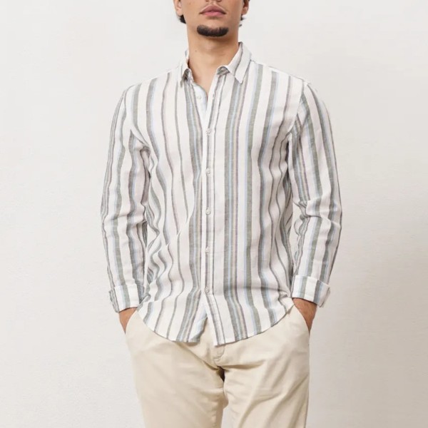 camisa de riscas em linho/algodão