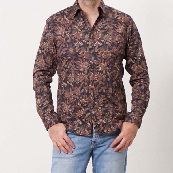 camisa de flores c/ elastano