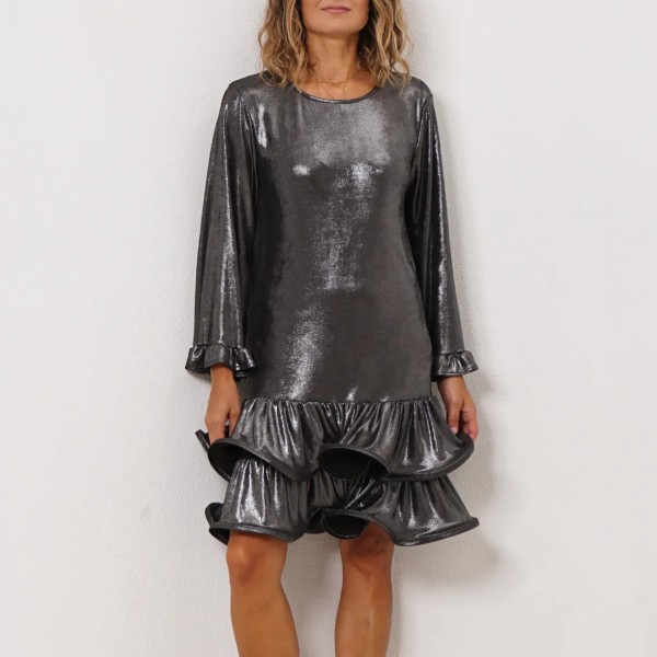 vestido c/ folhos (metálico)