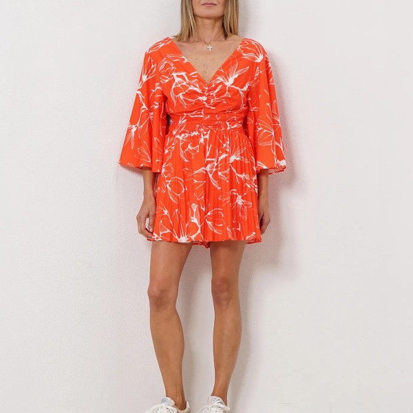 vestido calção estampado em crepe