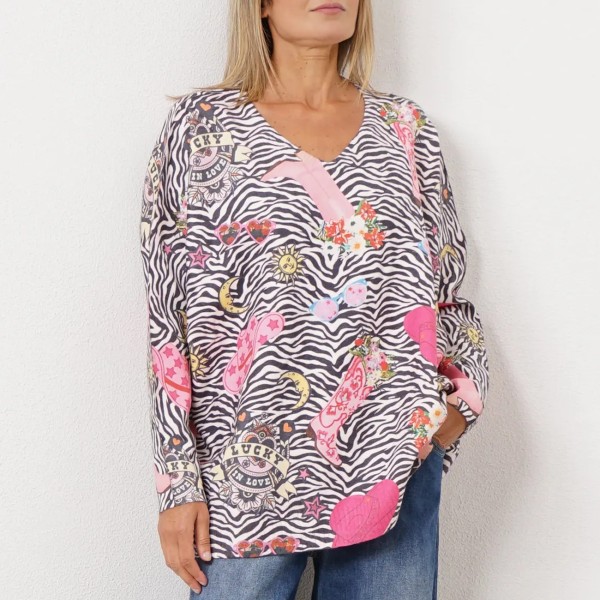 camisola em tricôt estampada