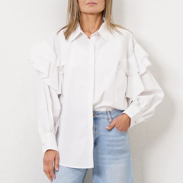 blusa em popelina c/ aplicação de folhos