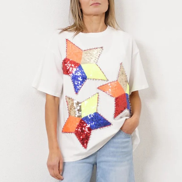 tshirt c/ aplicações de lantejoulas e brilhantes (premium)