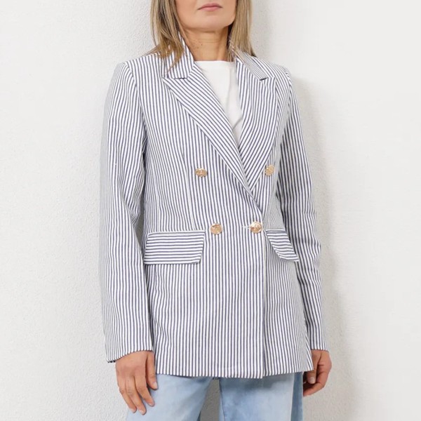 blazer de riscas em tela de algodão c/ forro