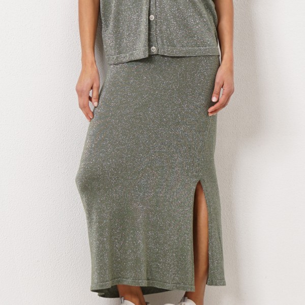 saia em tricôt c/ viscose, elastano e lurex