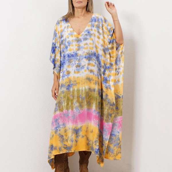 vestido tie dye em rayon ( fibra natural-textura suave)