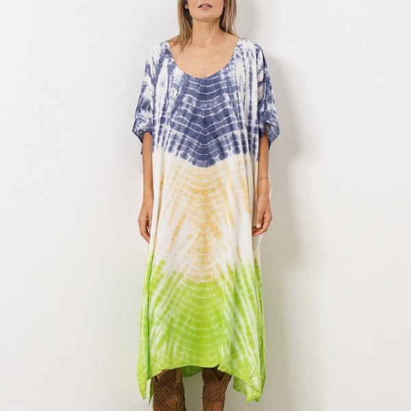 vestido tie dye em rayon ( fibra natural-textura suave)