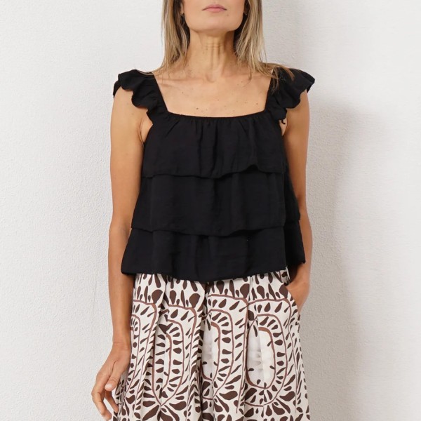 top c/ folhos em crepe