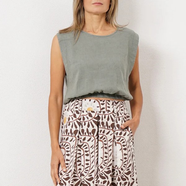 blusa linho/viscose c/ elástico no cós