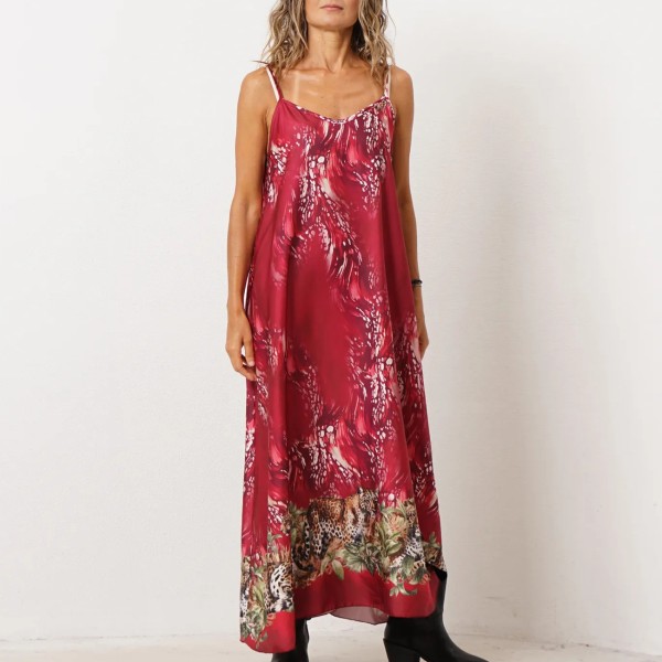 vestido acetinado c/estampa animal print