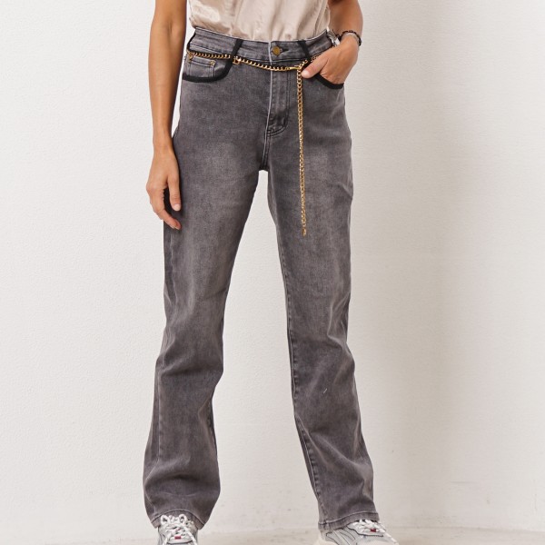 calça de ganga c/ aplicações de veludo 